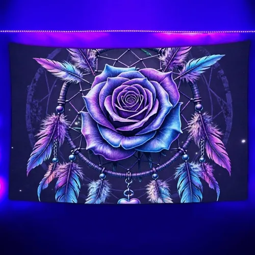 Vista 7 de Besbapes Tapiz mandala hippie bohemio para colgar en la pared, diseño de flores negras, fantasía, rosa, atrapasueños, tapiz para colgar en la pared