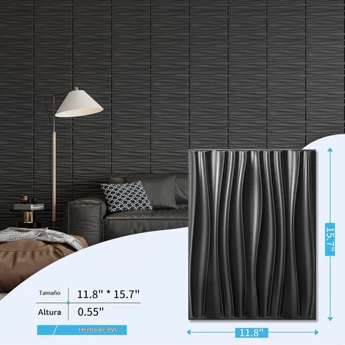 Vista 3 de Art3d - 24 paquetes de paneles de pared 3D para decoración interior del hogar, paneles de acento de pared texturizados ondulados de PVC para sala