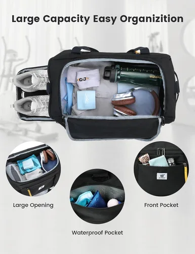 Vista 2 de SKYSPER Bolsa de gimnasio para hombres y mujeres Bolsa deportiva de 40 L con compartimento para zapatos, bolsillo húmedo para fitness