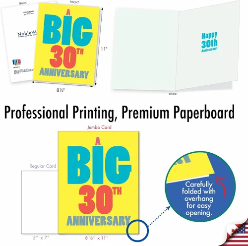 Vista 4 de NobleWorks - Tarjeta de felicitación de 30 aniversario con sobre de 8.5 x 11 pulgadas para hombres, mujeres - Jumbo 30 años de matrimonio - Big 30