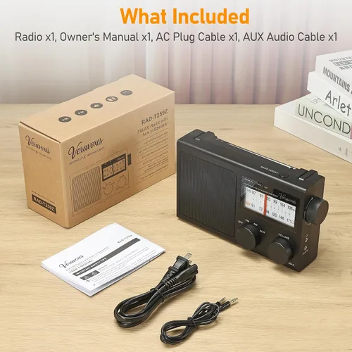 Vista 7 de Radio AM/FM portátil con control de graves AC y batería Negro