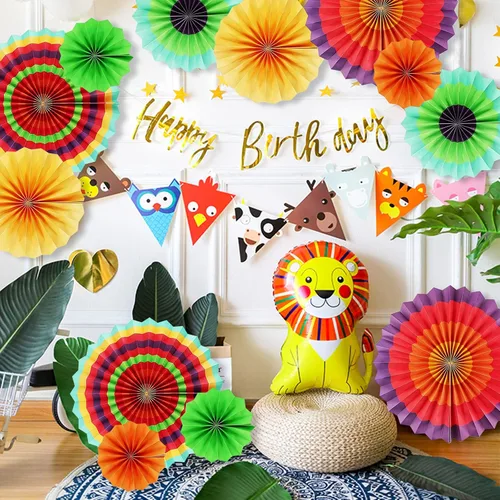 Vista 2 de LRCXL Juego de 12 abanicos de papel para colgar en fiestas, guirnaldas de papel con patrón redondo, suministros de fiesta para Año Nuevo, baby