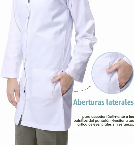 Vista 3 de NY Threads - Abrigo de laboratorio profesional blanco para hombre, abrigo médico de manga larga