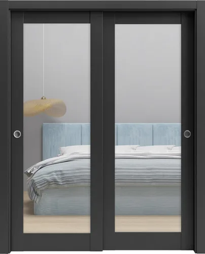 Vista 6 de Lucia 1299 - Puertas plegables plegables para armario corredizo de 2 x 18 x 80 pulgadas, color negro mate con espejo, juego de herrajes de molduras