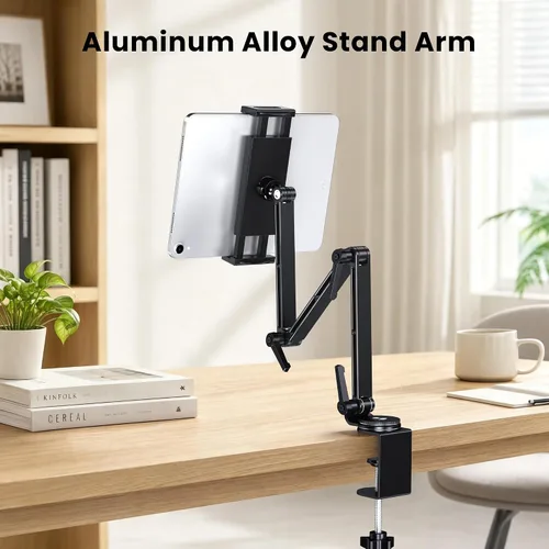 Vista 3 de CreaDream Soporte de aluminio para tableta de tres brazos para escritorio Adjustable Tablet Arm Holder with 360°Rotating Base, Compatible with
