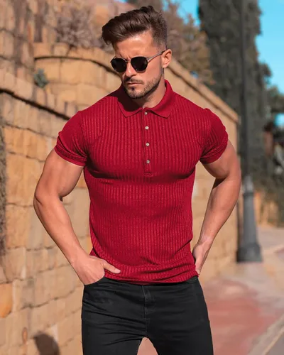 Vista 4 de Camisas polo musculares para hombre, manga corta, ajustadas, camisetas de golf para hombre, camisetas casuales de ajuste seco, camisas de bolos