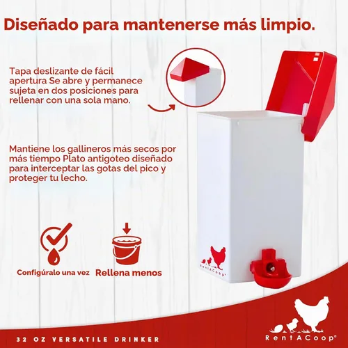 Vista 7 de RentACoop Bebedero de pollo de 32 onzas con 2 pezones versátiles
