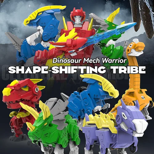 Vista 2 de Juego de juguetes de dinosaurio robot 5 en 1: gran kit de robot transformable para desmontar con 5 figuras de acción de dinosaurio - juguetes