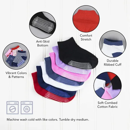 Vista 2 de Debra Weitzner 12 Pairs Non-Slip Toddler Socks With Grips for Baby Boys and Girls Anti-Slip Crew Socks for Infants and Kids