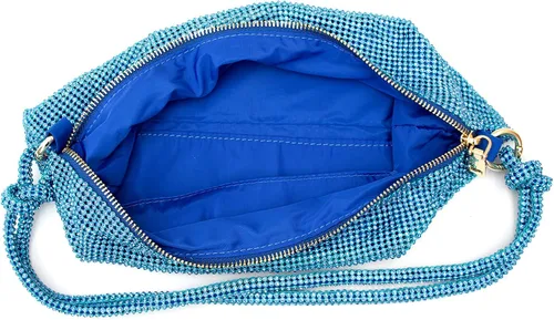Vista 4 de Bolso Hobo plateado con diamantes de imitación, bolso de noche negro brillante para mujer, fiesta de graduación, boda