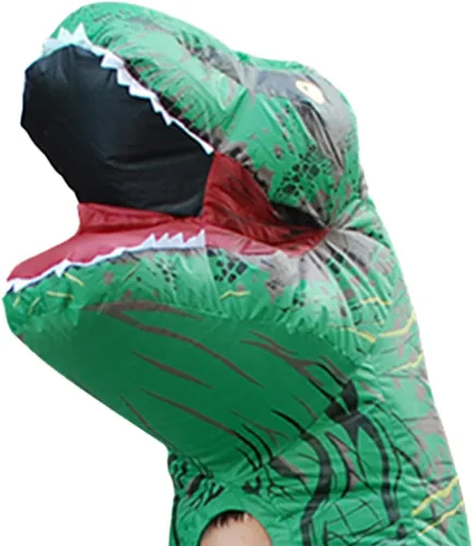 Vista 9 de Disfraz inflable de dinosaurio, impermeable con impresión clara para cosplay divertido (verde)