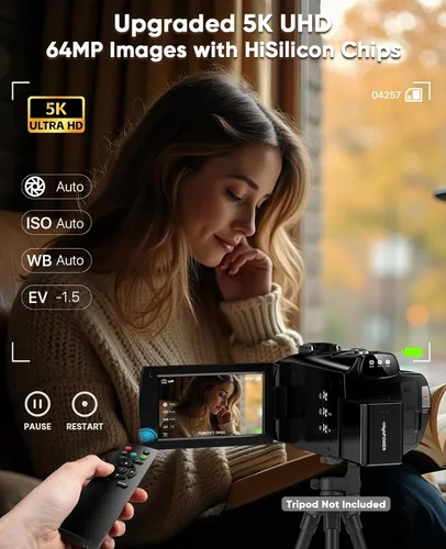 Vista 8 de Cámara de video 5K Videocámara 8X Zoom Opitical Cámaras de transmisión en vivo Cámara de 64MP Vlogging para YouTube con visión nocturna a todo