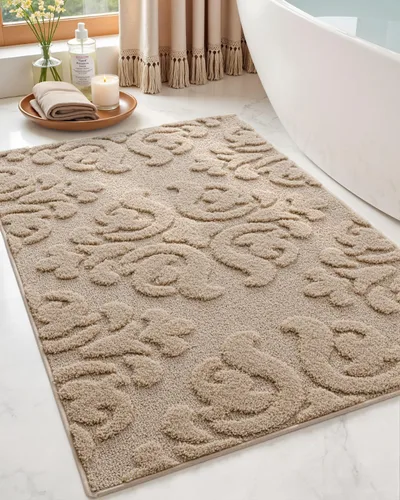Vista 22 de DEXI - Alfombras de baño de 16"x24", alfombras antideslizantes para el suelo del baño, alfombra de baño ultrasuave y absorbente para la ducha, Beige