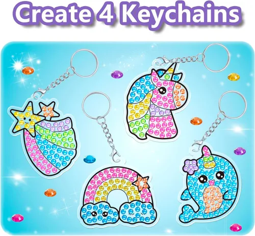 Vista 5 de WAHFNG Gem Art, Kit de Pintura de Diamantes para Niños - Crea Tus Propios Adhesivos, Llaveros y Atrapadores de Sol - Artes y Manualidades para Niñas