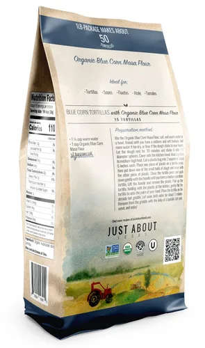 Vista 2 de Just About Foods Harina de Maíz Azul Orgánico USDA Orgánico Sin Gluten, Kosher y Vegano 1 LB (454 g) Paquete de 2