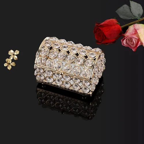 Vista 9 de ELLDOO Joyero de cristal, caja organizadora de aretes, anillos, decoración del hogar, caja decorativa con tapa, regalo dorado para San Valentín