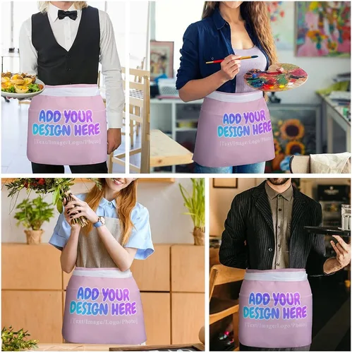 Vista 49 de AXKEUDO Delantal personalizado con bolsillos, delantales de cintura para camarera para cocinar en casa, restaurante, servir trabajo