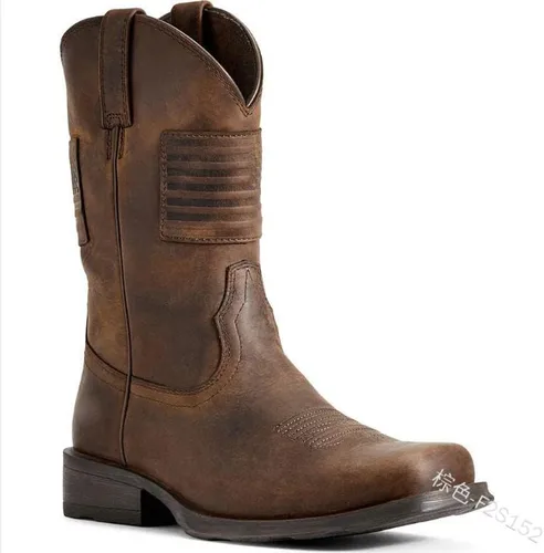 Vista 6 de Botas vaqueras deportivas para hombre, botas vaqueras retro con punta cuadrada, botas de trabajo rural, botas de caza para hombre, botas vaqueras