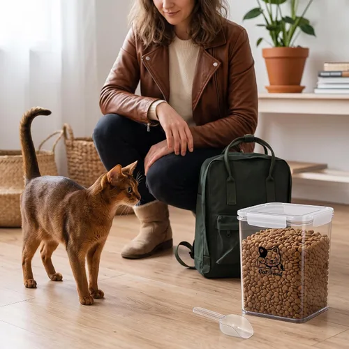 Vista 7 de Contenedor de almacenamiento de comida para gatos Recipiente hermético de comida para gatos con cuchara Contenedor de almacenamiento