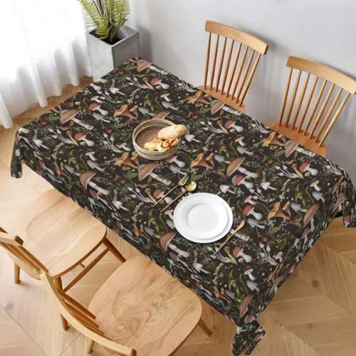 Vista 5 de Cafl Mantel rectangular de hongos otoñales, diseño de bayas e insectos, impermeable, sin arrugas, para comedor (60 x 90 pulgadas)