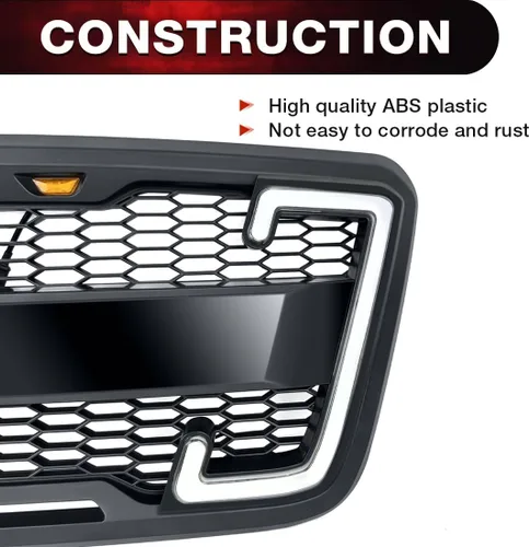Vista 2 de EOMD Parrilla de parachoques delantero compatible con 2004 2005 2006 2007 2008 F150 W/DRL y luces direccionales color negro mate
