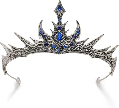 Vista 10 de SWEETV Black Gothic Crown, Witch Evil Queen Crown for Cosplay Halloween 1. negro+plata antigua