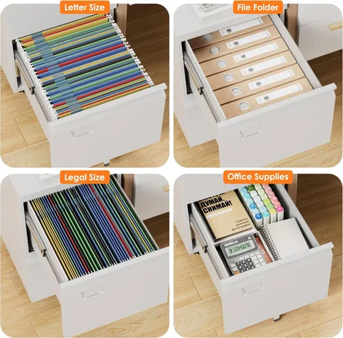 Vista 5 de SUXXAN Archivador móvil con 2 cajones, gabinete de metal debajo del escritorio con cerradura, para oficina y hogar, tamaño legal/carta, 14.57