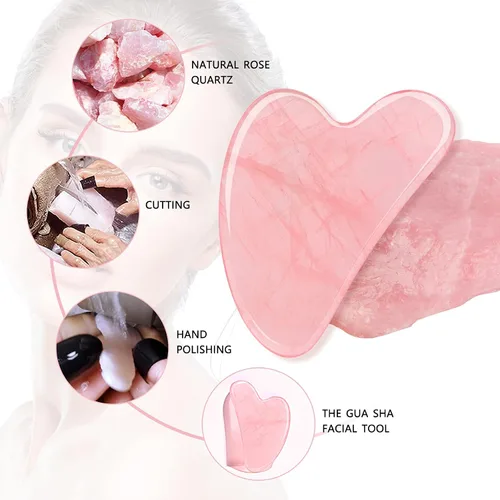 Vista 5 de Herramienta facial Gua Sha, herramienta Guasha para masajeador facial y corporal, piedras naturales, cuarzo rosa, raspado y terapia de acupuntura