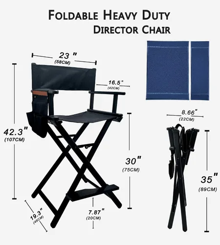 Vista 2 de Silla plegable extra alta de 30 pulgadas, silla de aluminio ligera para artista de maquillaje para cliente, silla de director portátil para estudio