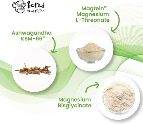 Vista 8 de Bored Nutrition M2K: Magteína Magnesio L-treonato y Ashwagandha Suplemento - 1500 mg Magteína, 300 mg KSM-66, más 200 mg de magnesio