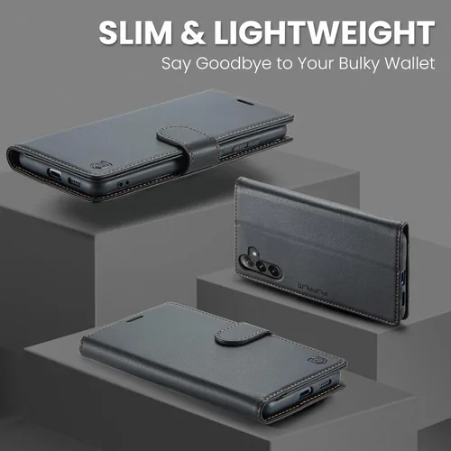 Vista 6 de FLIPALM - Funda tipo cartera para Samsung Galaxy A26 5G, color negro Titular de la tarjeta, bloqueo RFID, cuero PU Folio Flip, Kickstand, cubierta