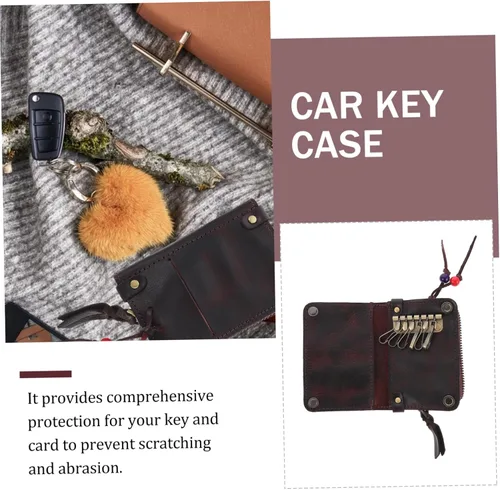 Vista 4 de 5 unids clave caso hombre monedero para hombres hombres carteras de cuero hombre cartera cremallera coche llave bolsa cuero genuino