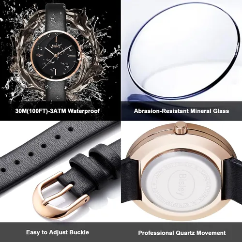 Vista 4 de Bisley Reloj de cuero para mujer, reloj analógico impermeable simple