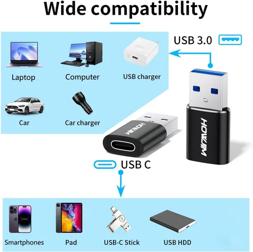 Vista 4 de Paquete de 2 adaptadores USB a USB C, transferencia de datos de carga rápida de 5 Gbps, convertidor de cable tipo C hembra a USB A macho