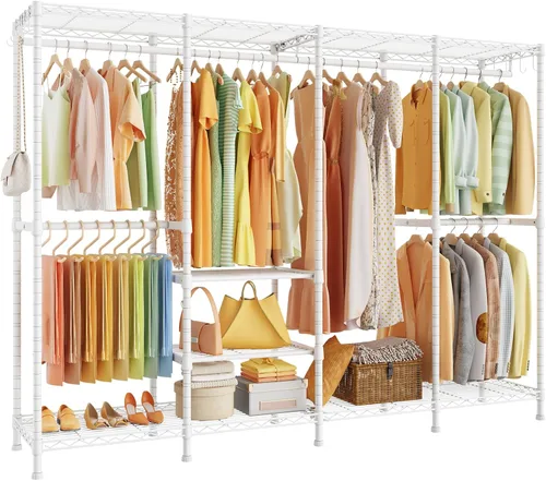 Vista 10 de ULIFHOME H41 - Perchero de ropa resistente, perchero para colgar ropa, extra grande, portátil, independiente, 78.5 pulgadas de ancho x 15.8 pulgadas