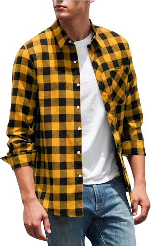 Vista 10 de Men's Plaid Button Down Shirts Long Sleeve Regular Fit Casual Tops Business Casual Outfits with Chest Pocket