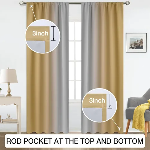 Vista 3 de COSVIYA Cortinas degradadas con dobladillo para cortinero, cortinas de oscurecimiento de habitación de 63 pulgadas de largo, cortinas degradadas