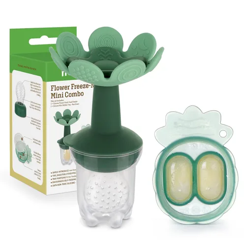 Vista 9 de Haakaa Flower Baby Alimentador de alimentos frescos con bandeja para congelador, molde de paletas de leche materna para alivio de enfriamiento