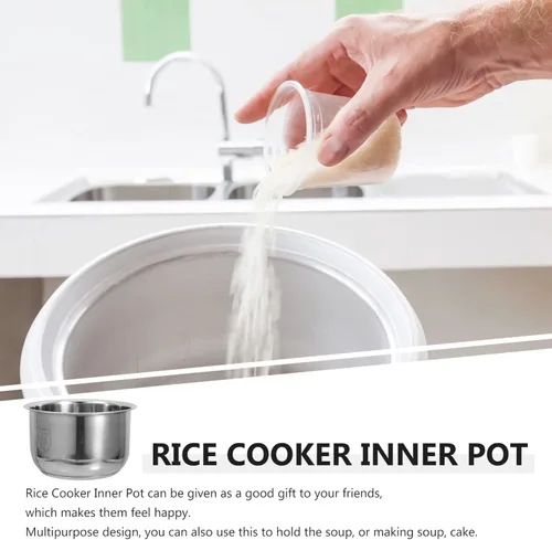 Vista 4 de UPKOCH Olla de arrocera interior de repuesto de acero inoxidable de 2 litros con escala de medición, olla multiusos para uso en cocina