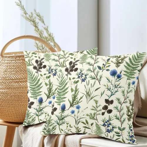Vista 7 de Fundas de cojín decorativas primavera-verano 40x40 cm, juego de 2 fundas de cojín verdes con flores botánicas, fundas de cojín decorativas para Aqua