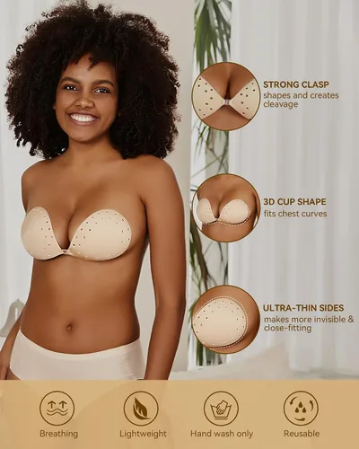 Vista 4 de Niidor Sticky Bra, Strapless Adhesive Backless Bra for Women Breathable Invisible Bra with Nipple Covers