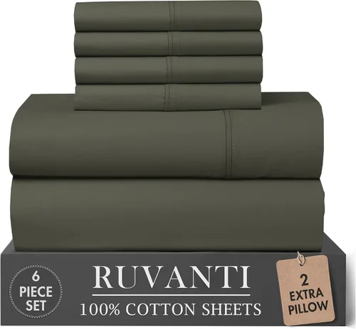 Vista 33 de RUVANTI Juego de sábanas de 4 piezas de algodón 100% natural de percal suave, ligero y transpirable, con bolsillos profundos de 16 pulgadas