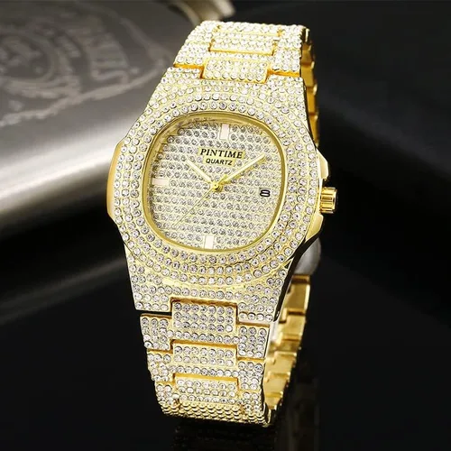 Vista 4 de FANMIS Reloj de lujo unisex pavimentar diamantes de cristal flotante calendario digital de cuarzo reloj de vestir de negocios reloj puntero luminoso