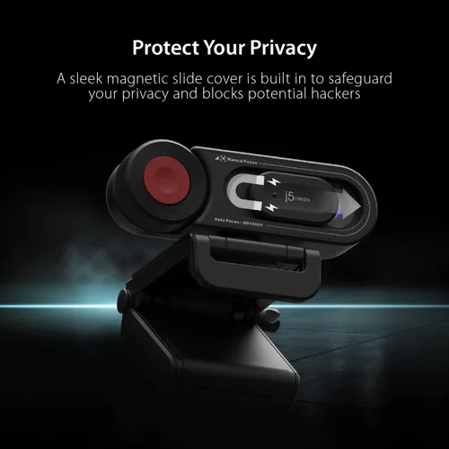 Vista 7 de j5create Cámara web y cámara de documentos de modo dual 1080P con enfoque automático y manual, cubierta magnética de privacidad para PC