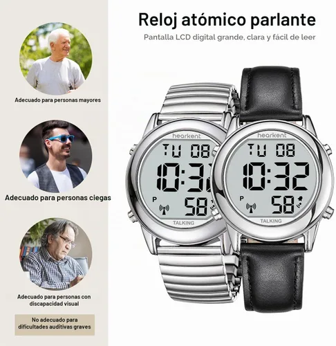 Vista 4 de Hearkent Reloj parlante digital grande para personas mayores ciegas con Plateado