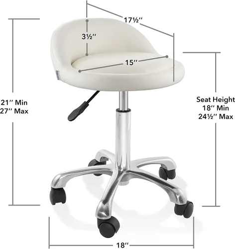 Vista 3 de Saloniture Taburete hidráulico rodante con respaldo bajo – Silla giratoria ajustable para spa, tienda, salón, masaje u oficina médica, color crema