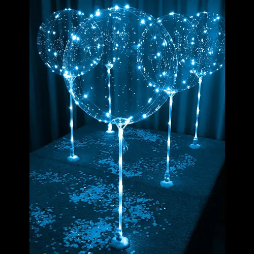 Vista 3 de Lightsfever 6 globos con luz LED con palos, centros de mesa para fiesta Azul