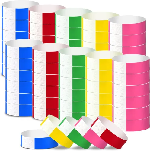 Vista 12 de 2000 pulseras de papel para eventos, impermeables, color negro neón, pulseras adhesivas de identificación de conciertos, bandas de mano para eventos