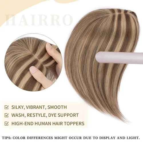 Vista 66 de Hairro Toppers de cabello humano 100% real para mujeres sin flequillo, postizos de cabello real con clip, base de seda transpirable para cubrir
