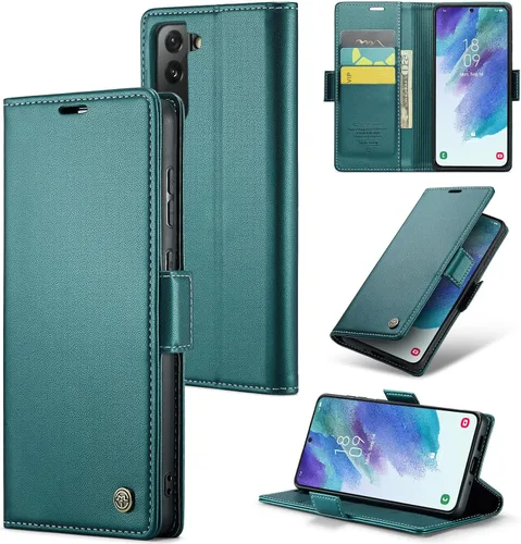 Vista 28 de Funda tipo cartera compatible con Samsung Galaxy S21 con tarjetero de bloqueo RFID, funda de piel con función atril para Samsung Galaxy S21 de 6.2
